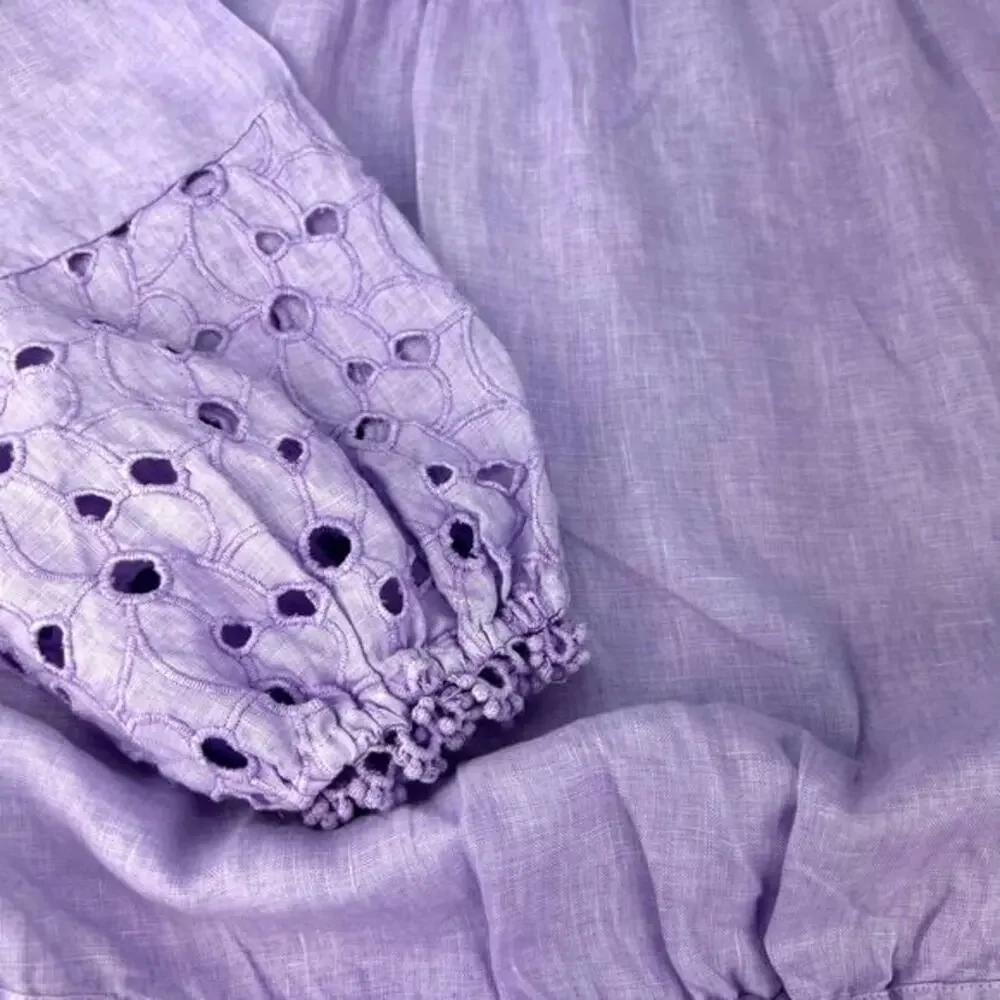 Guess Womens S Mini Dress Lavender Linen Eyelet Embroidered Romantic‎ Fairy